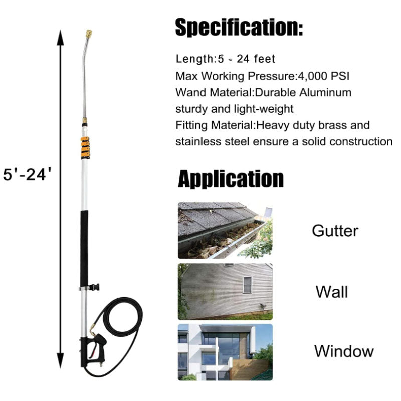 7.3m Telescoping Wand Pressure Washer Pole with Harness