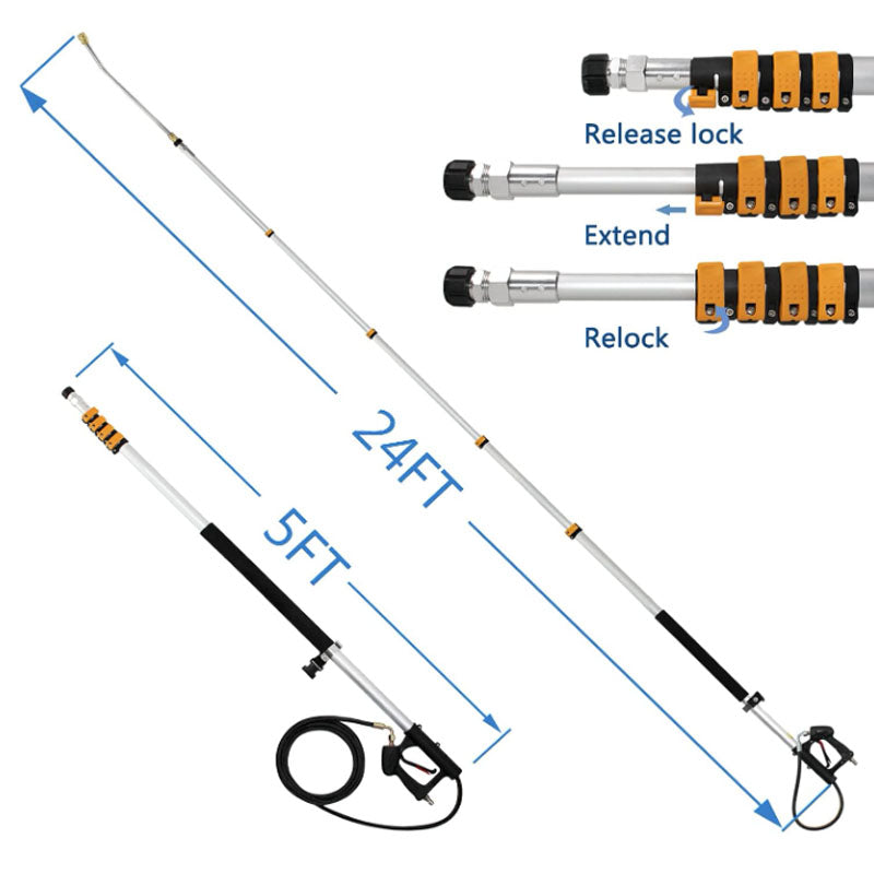 7.3m Telescoping Wand Pressure Washer Pole with Harness