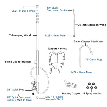 7.3m Telescoping Wand Pressure Washer Pole with Harness
