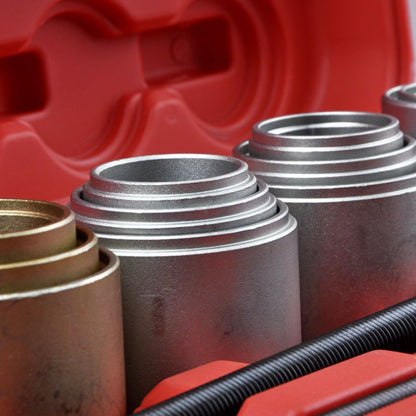 Side view of universal bush bearing tool with carry case