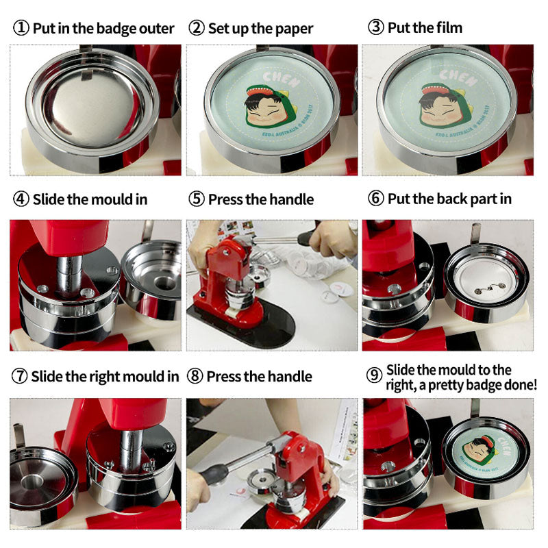 Side angle of button maker machine with ergonomic handle