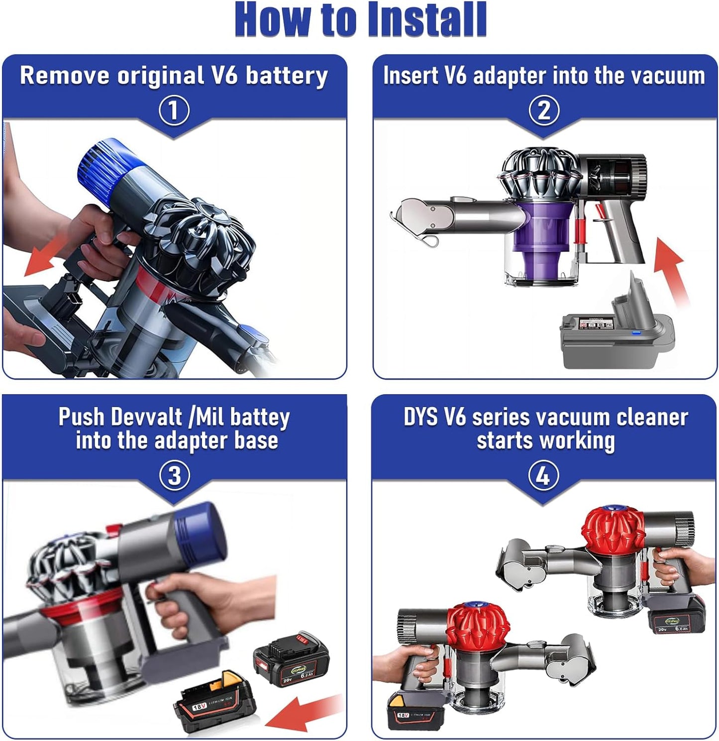 Milwaukee to Dyson V6 Battery Adapter Converter