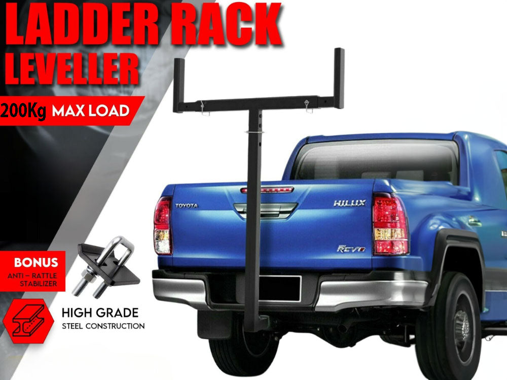 Top angle of truck bed extender sliding into 2 inch hitch receiver