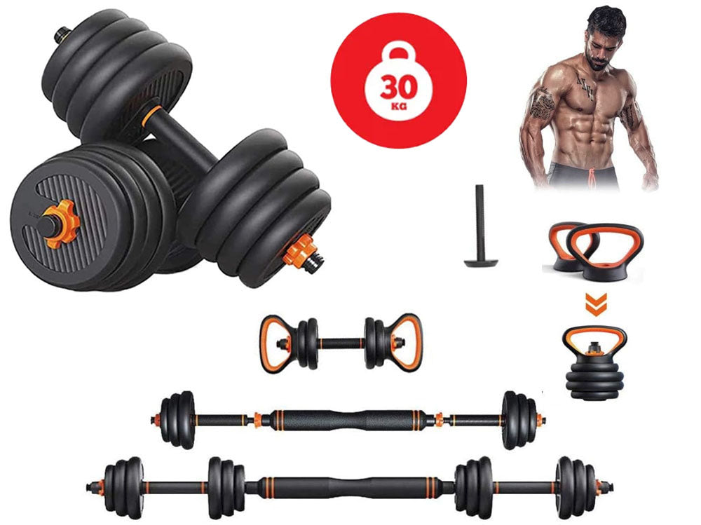 Top angle of adjustable dumbbells 30kg displaying weight plates