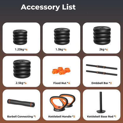 Adjustable dumbbells 30kg connected as barbell for lifting