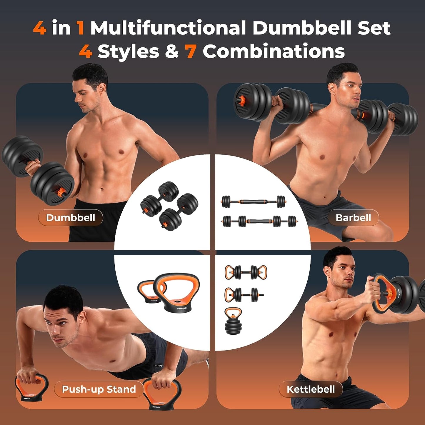 Adjustable dumbbells barbell set 40Kg used for push-ups with push-up rods