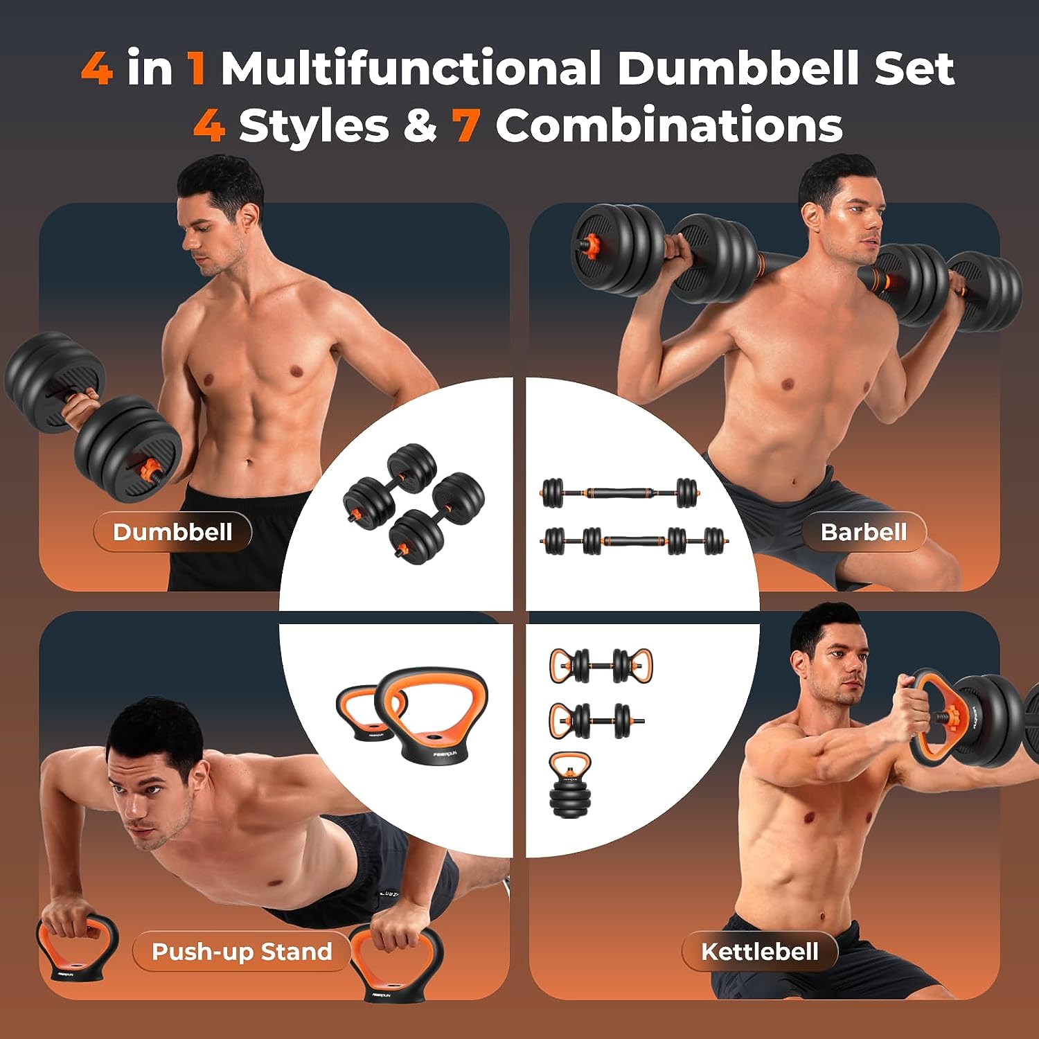 Close-up of adjustable dumbbells 30kg non-slip handle design