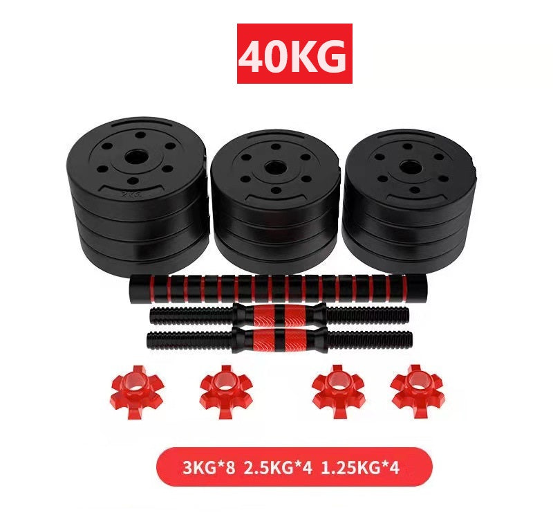 Top angle showing weight plates and end nuts on dumbbells