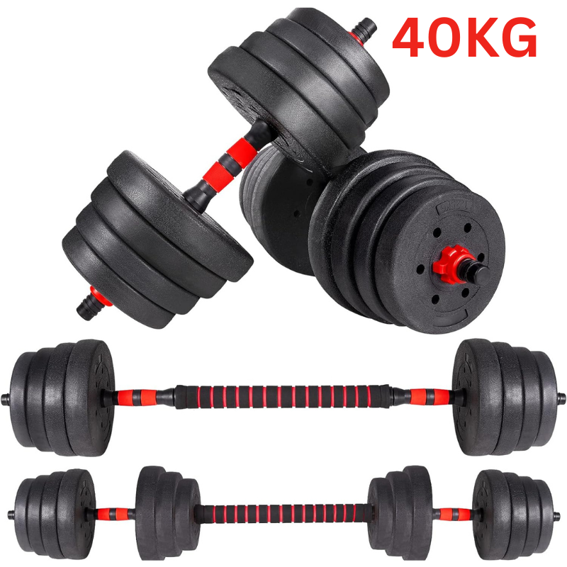 Dumbbells connected as barbell with thick barbell bar