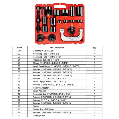 Ball joint tool kit with heavy-duty ABS plastic case