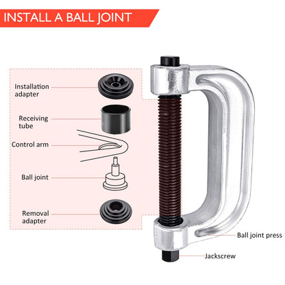 Ball joint tool kit showing removal adapter and sleeve