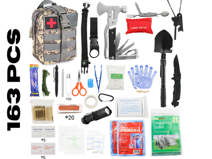 Close-up of survival kit 15-in-1 tactical axe