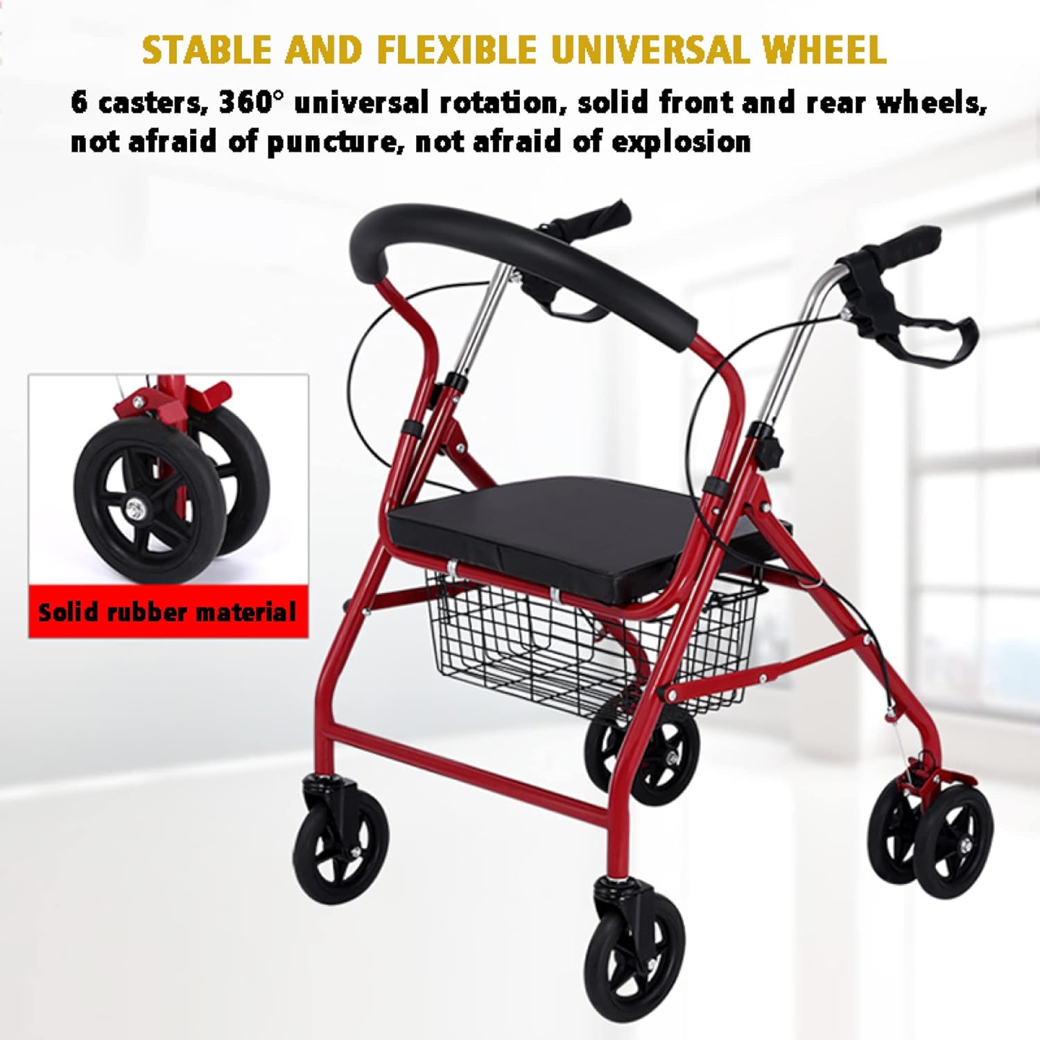 Red steel frame of adult walking walker showing sturdy build