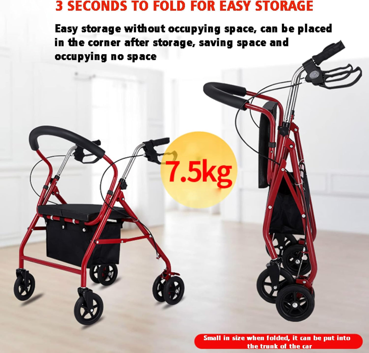 Red steel frame of adult walking walker showing sturdy build