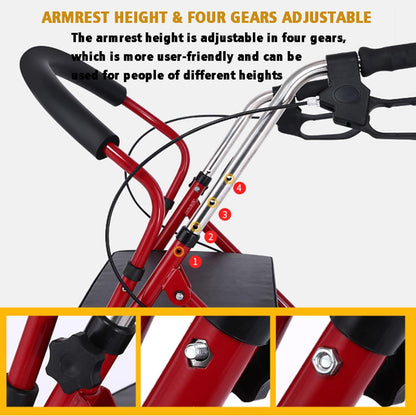 Red steel frame of adult walking walker showing sturdy build