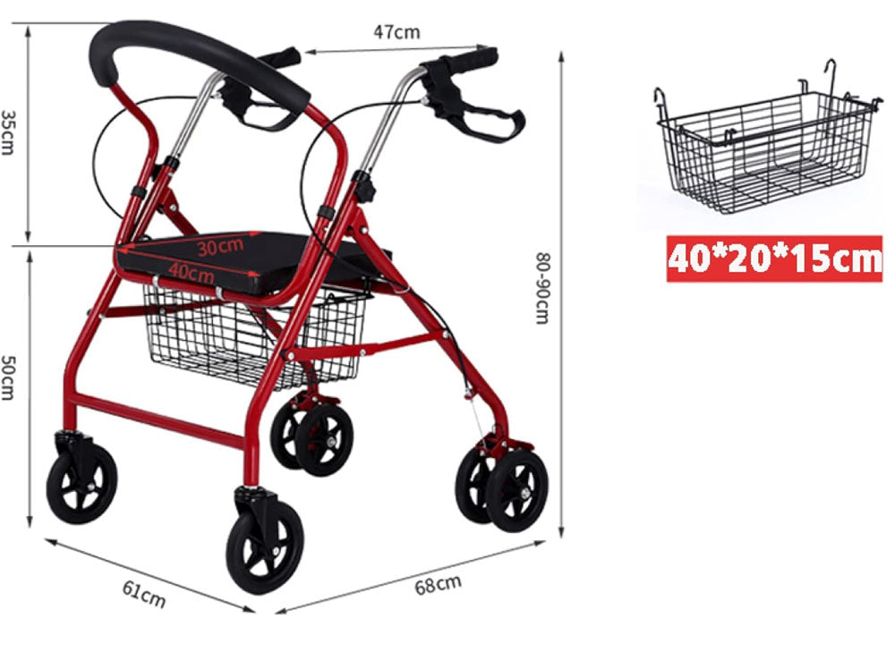 Adjustable height lever on red walking frame for easy use