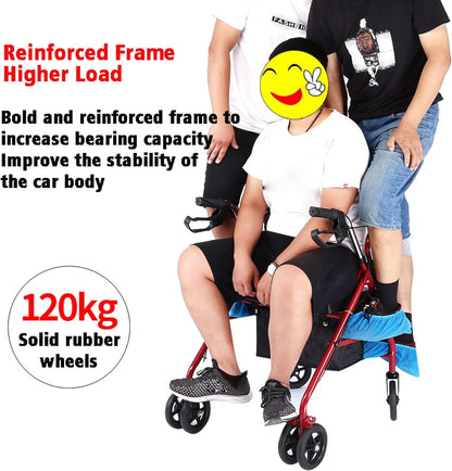 Under-seat storage bag on adult mobility walker in red