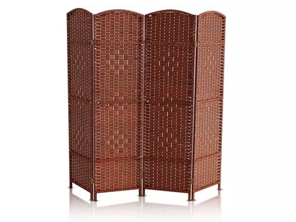 Side view of room divider folding screen with fabric panels