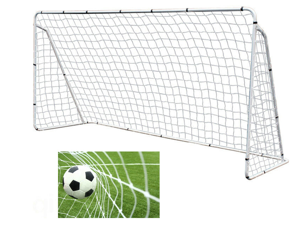 Soccer football goal showing six ground pegs