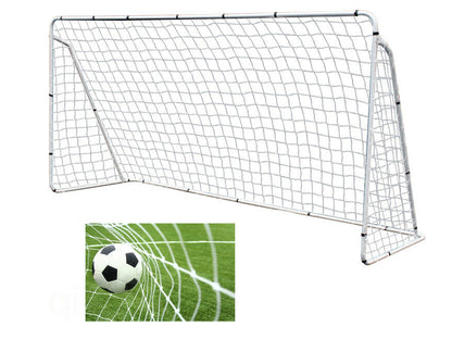 Soccer football goal showing six ground pegs