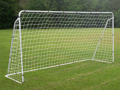 Backyard setup with soccer football goal and net
