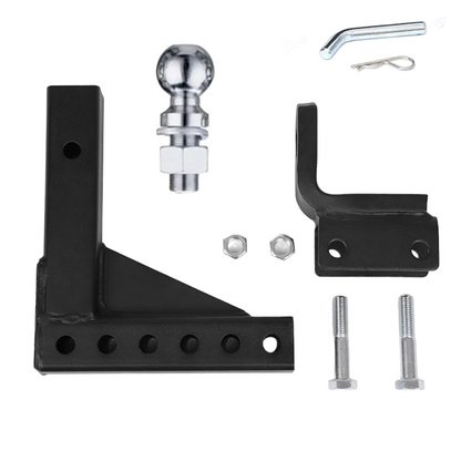 Rear angle of trailer tow hitch ball mount showing locking hitch pins