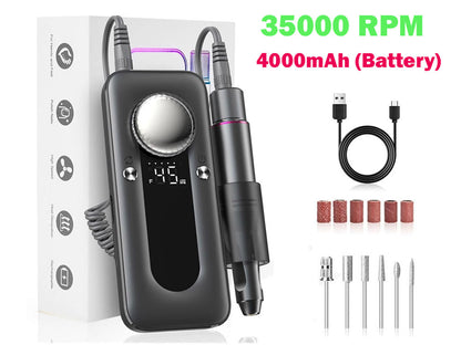 Nail drill kit with six metal and ceramic drill bits included
