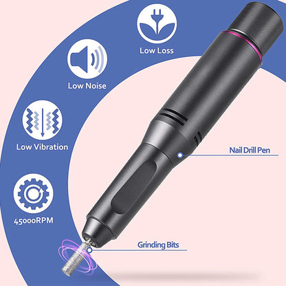 Nail drill kit cordless design with rechargeable battery pack