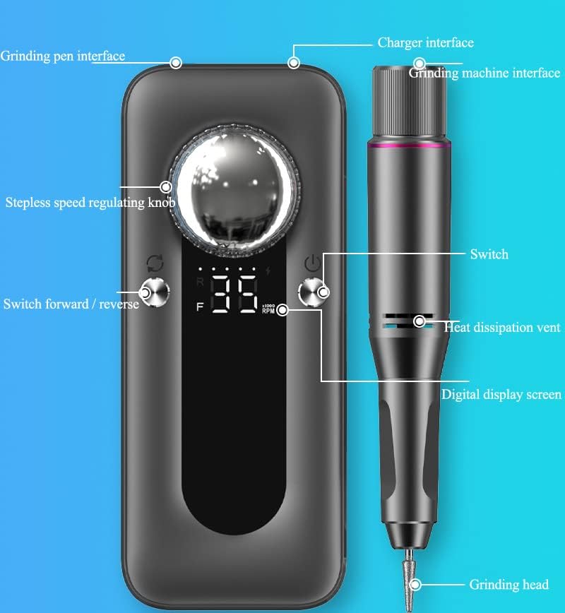 Nail drill kit charging cable connected to power supply unit