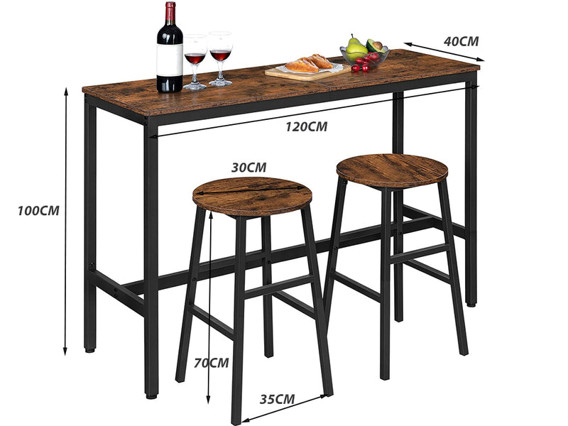 Rustic Bar Table Set with 2 Bar Stools