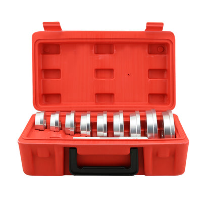 Compact carry case holding bearing race and seal tool set