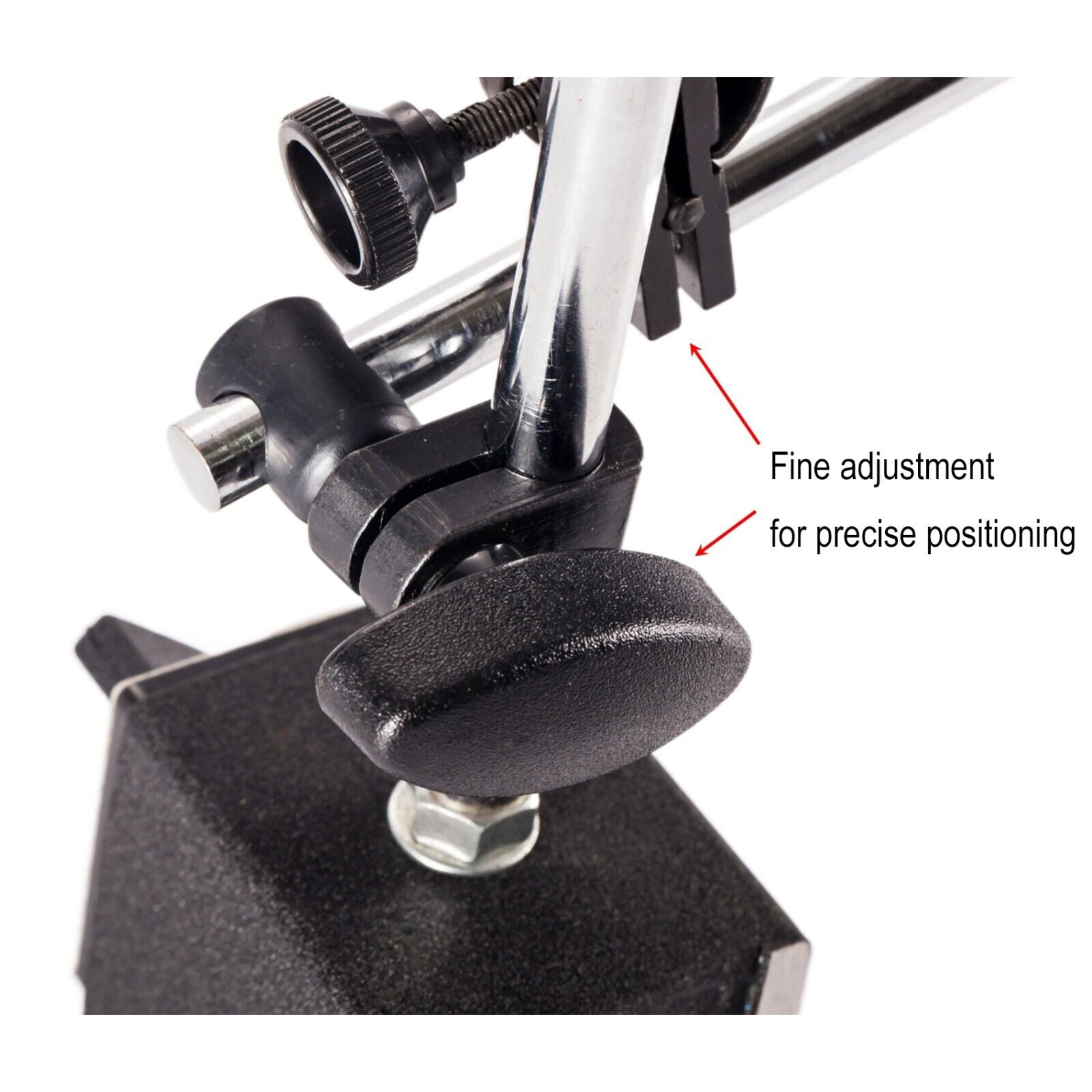 Close up of Dial Indicator adjustable arm in use