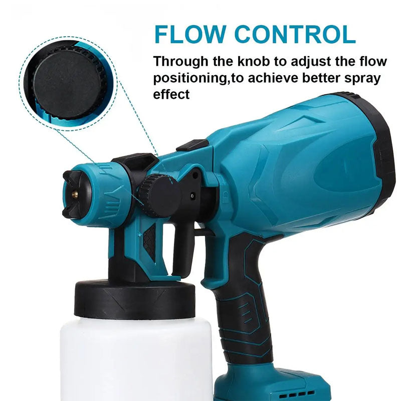 Paint sprayer gun with Makita 18V battery attached