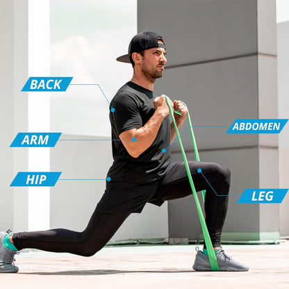 Resistance bands set stretched to show elasticity