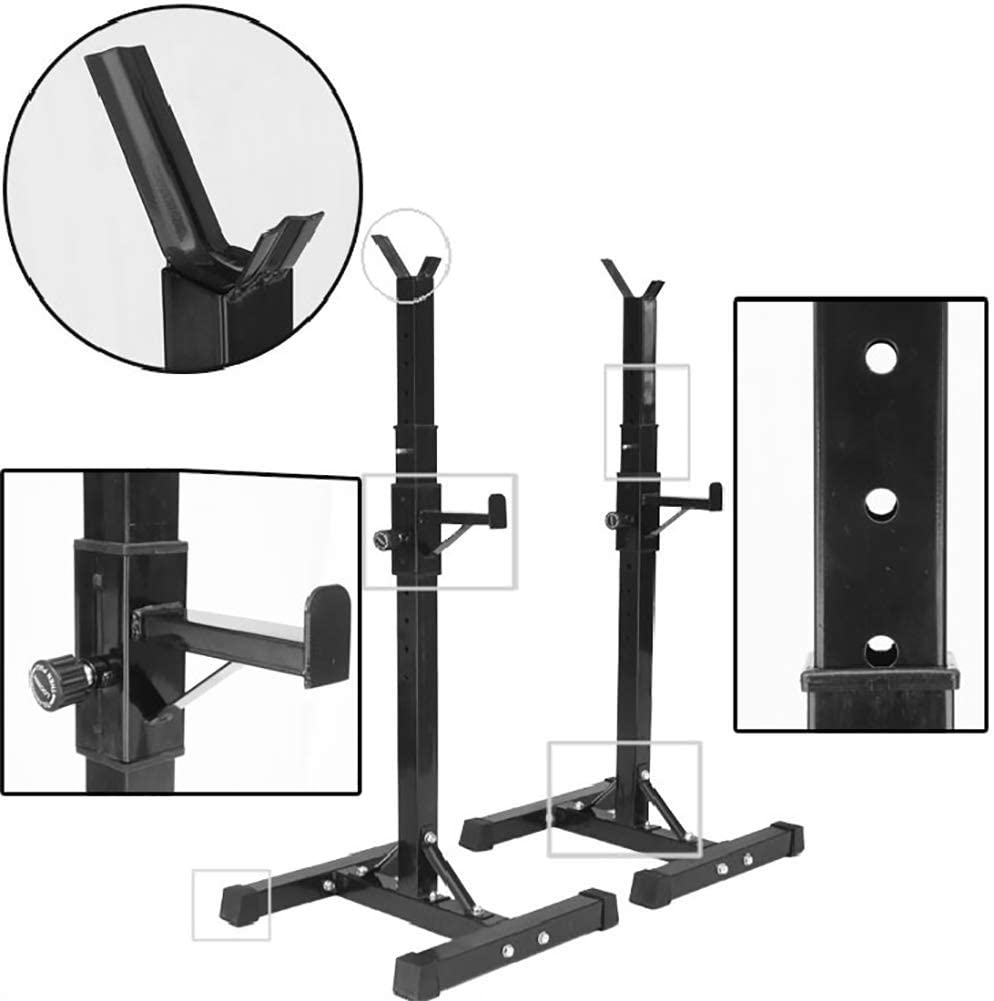 Back view of squat rack weight adjustable lifting stand showing sturdy frame