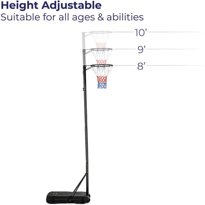 Portable wheeled base of netball hoop and stand set in garden