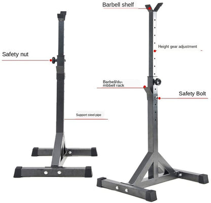 Detail of squat rack weight adjustable lifting stand anti-slip leg ends