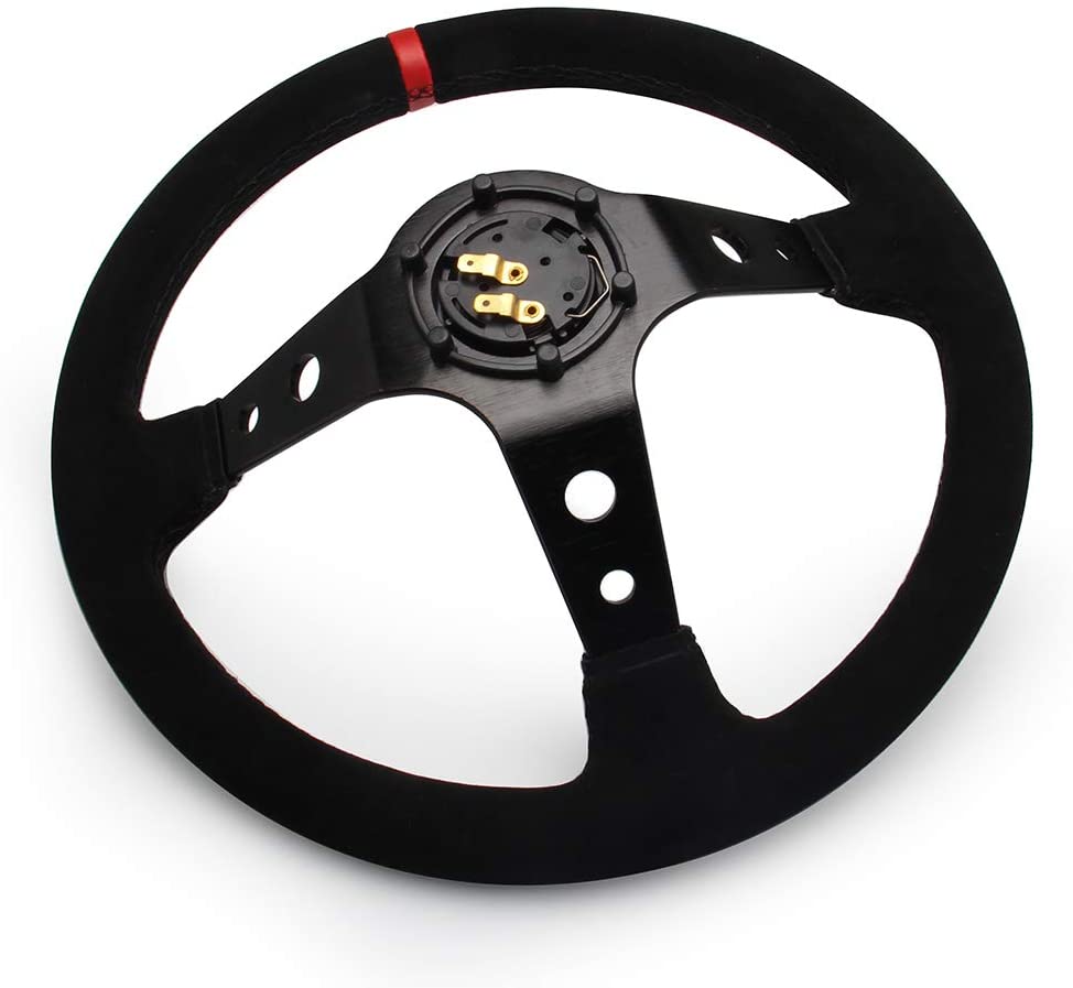 Deep dish design of 350mm suede leather steering wheel