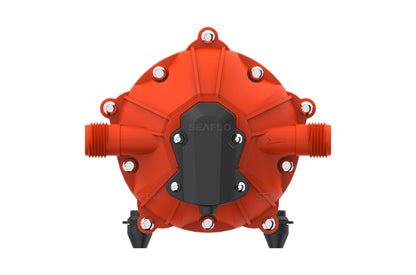 12V water pump installed in marine water system with hoses attached