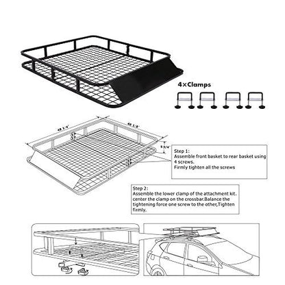 Roof rack basket universal installed on car with camping gear