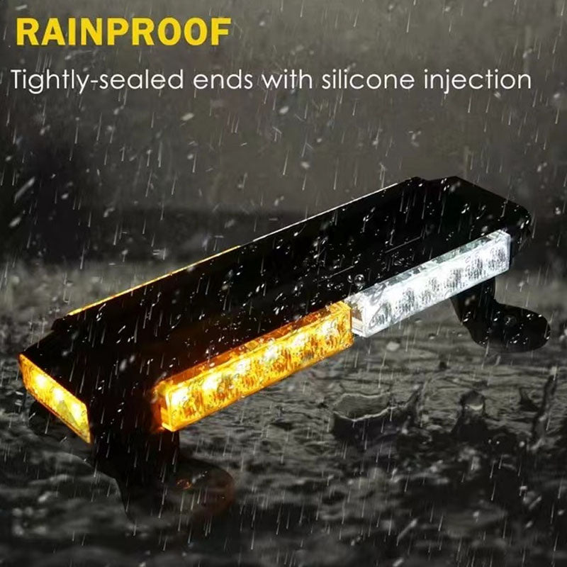 Top angle of flashing strobe LED bar with cable attached