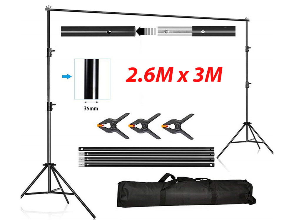 Backdrop stand with cross bar extended for wide shots