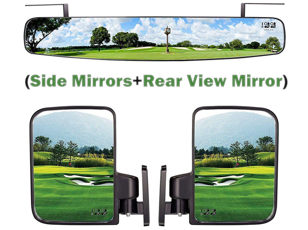 Wide rear view golf cart mirror curved for panoramic vision