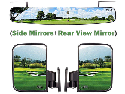 Wide rear view golf cart mirror curved for panoramic vision