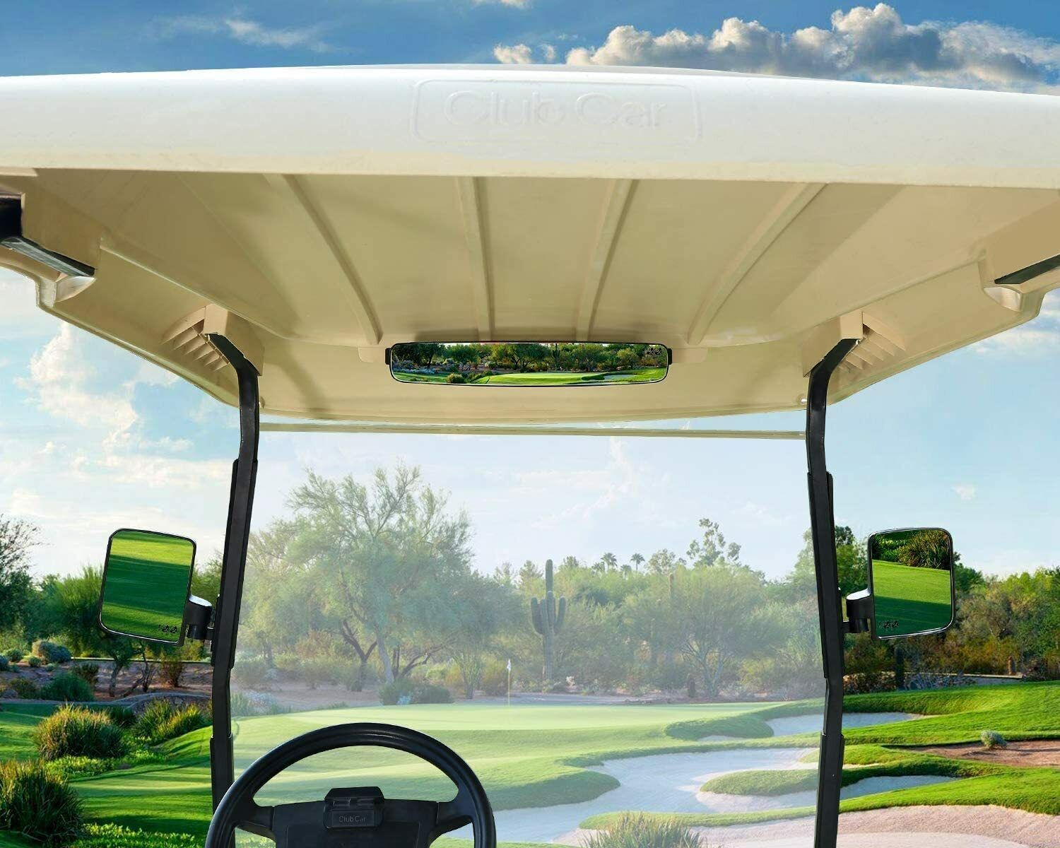 Close up of golf cart mirror mounting bracket with screws