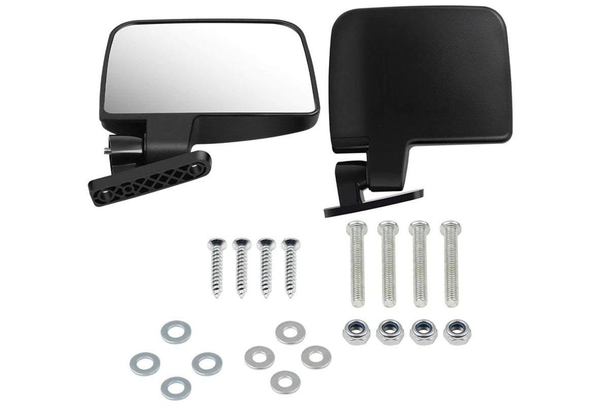 Close-up of convex lens on golf cart side mirror