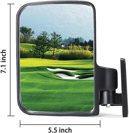 Side angle of golf cart mirror mounted on Yamaha cart