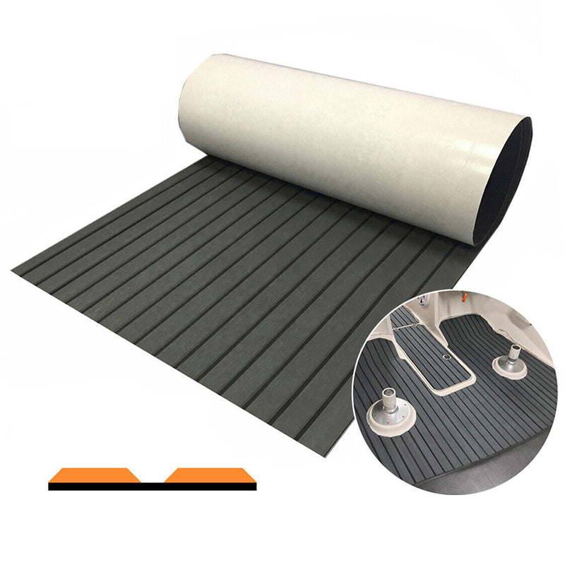 Dark grey marine carpet boat flooring with black stripes detail