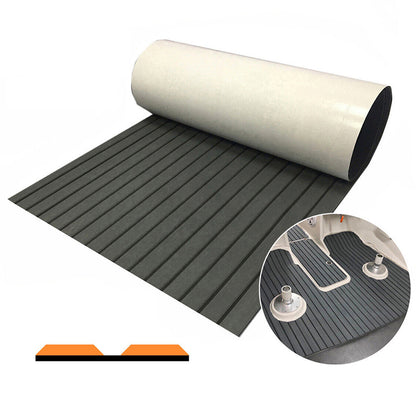 Dark grey marine carpet boat flooring with black stripes detail