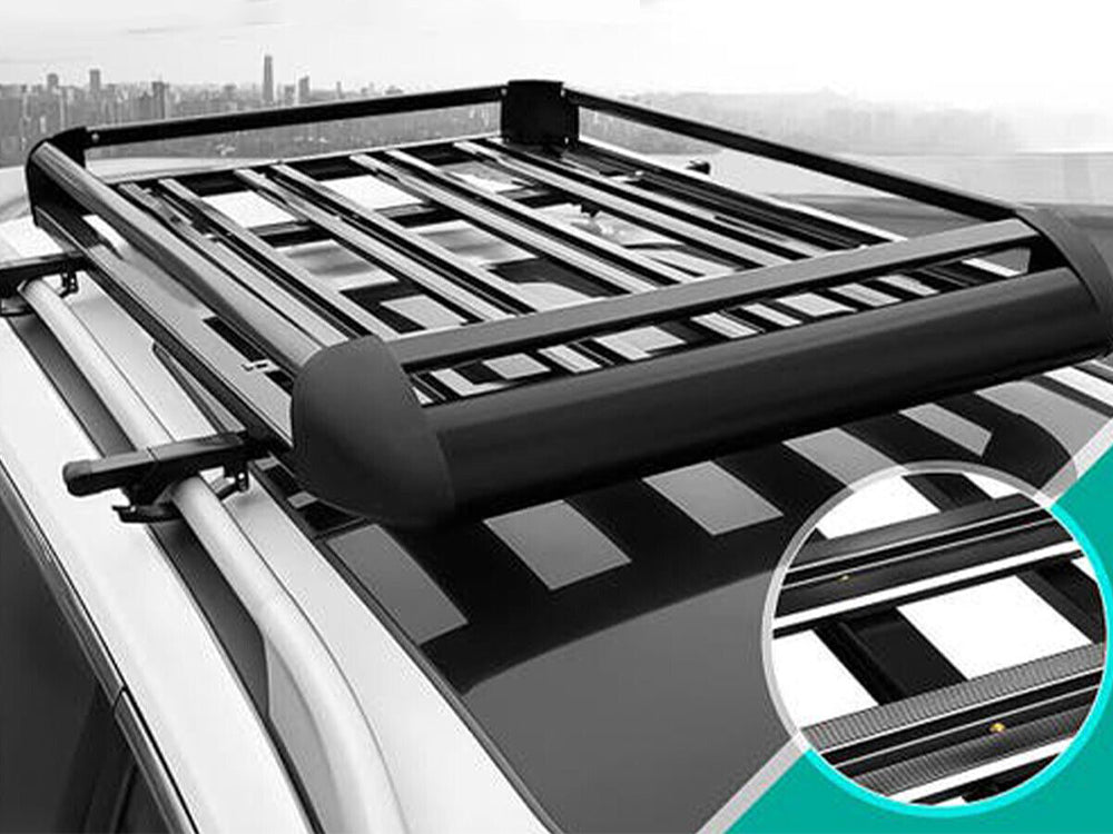 Universal roof rack basket demonstrating easy assembly with instructions